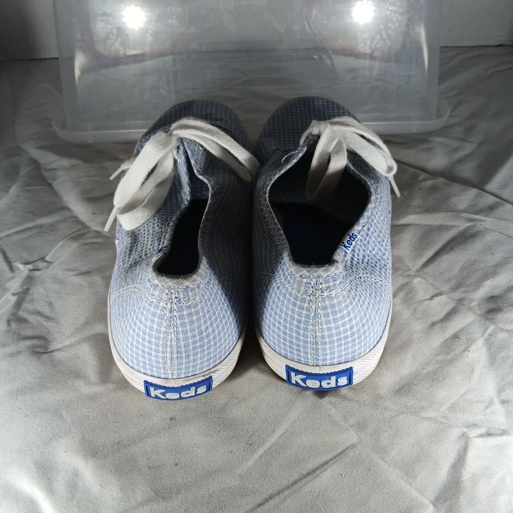 Keds Champion Canvas Gingham Blue White Lace Up Sneakers Shoes Women‎ US 8.5